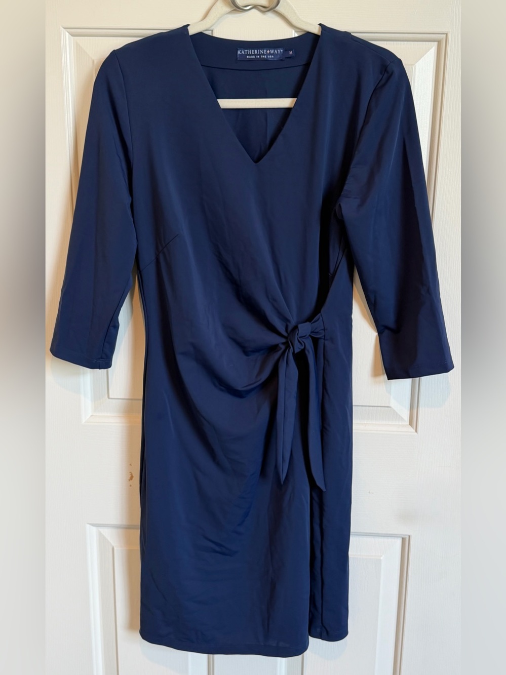 Katherine Way Navy Coronado Faux Wrap Dress in Size M EUC